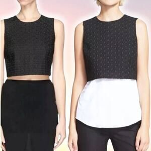 NWT THEORY Yuranda Black Eyelet Tank w/ Convertible Snap Shirt Tail Hem Sz XS